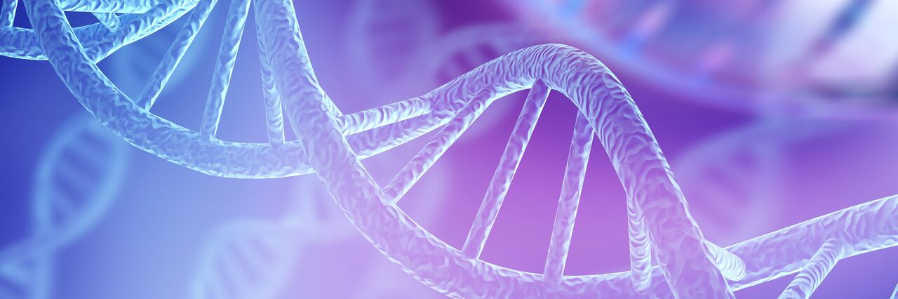 DNA helix on purple gradient background