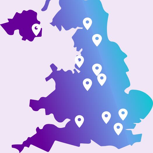 Gradient map of UK showing Care clinic locations