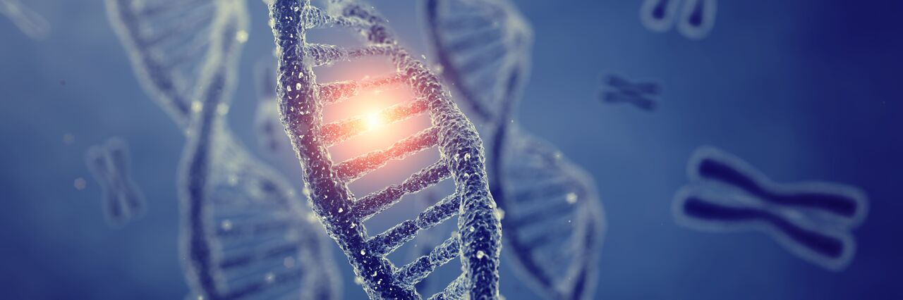 Dna double helix molecules and chromosomes , Gene mutation , Genetic code , 3d illustration