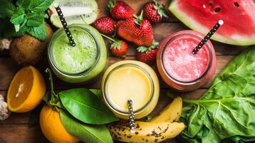 Image of healthy nutritious smoothies and colourful fruit