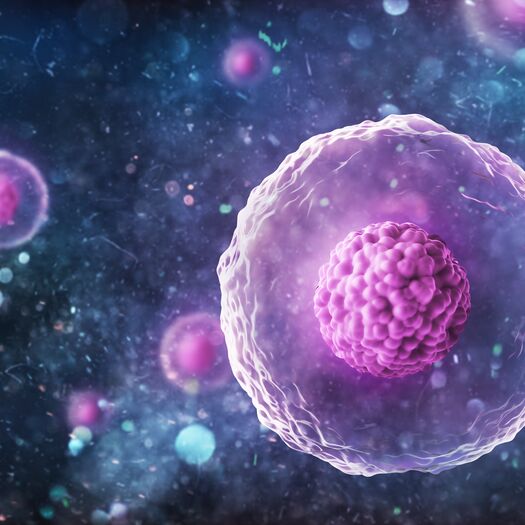 purple human egg cell under microscope